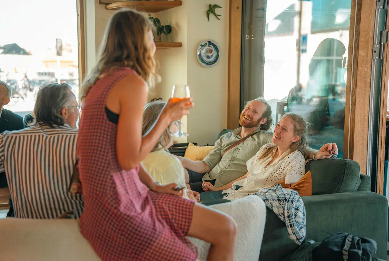 Guests enjoying the atmosphere inside P88 café in Copenhagen