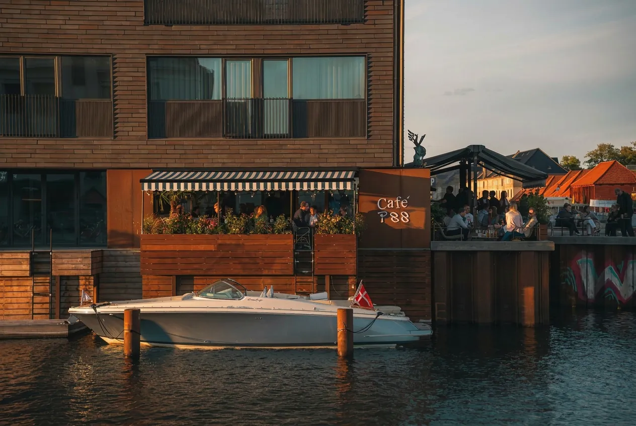 P88 café on Papirøen in Copenhagen with waterfront terrace and harbour view